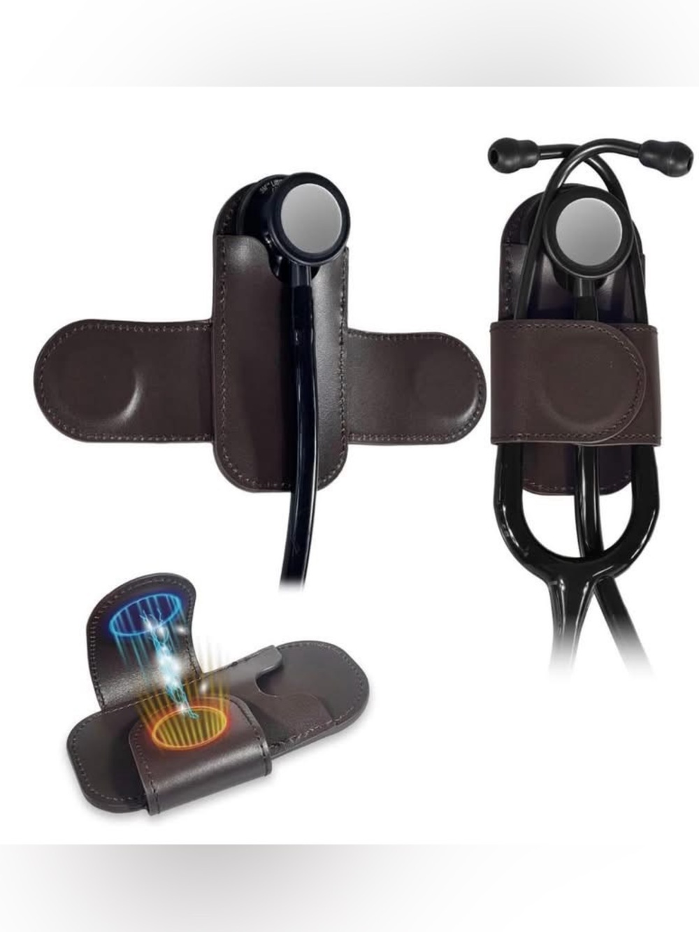 Stethoscope Holder Genuine Top-Grain Leather Magnetic Closure - Easy Access